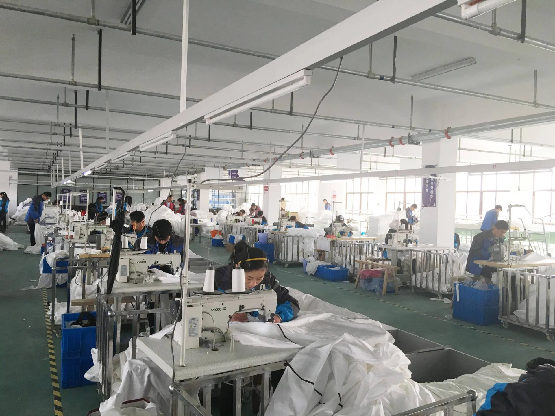 Hotel bedding sewing and production floor at Guangzhou Changfenglong